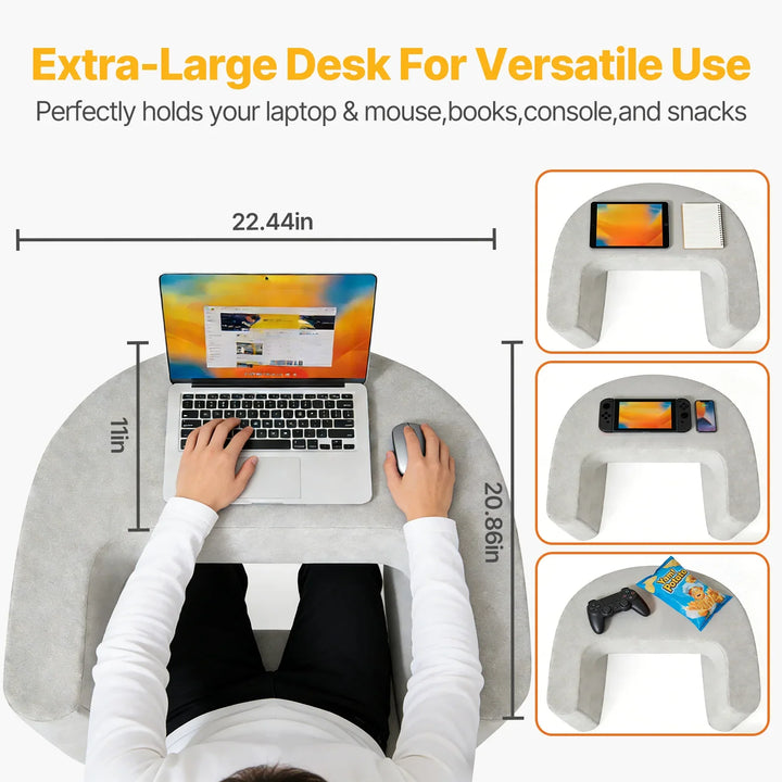 Memory Foam Lap Desk Pillow with Cup Holder and Side Pocket | Cushioned Workspace on Your Lap | Lap Desk Pillows