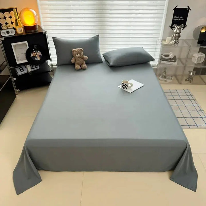 Soft Solid Colour Flat Bedsheet Set, 3 Pieces for Single to King | Smooth Solid-Colour Flat Sheet Set | Bed Sheet Sets