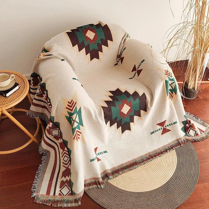 Aztec Boho Woven Throw Blanket with Fringe Edges | Bold Pattern and Cozy Texture | Throw Blankets
