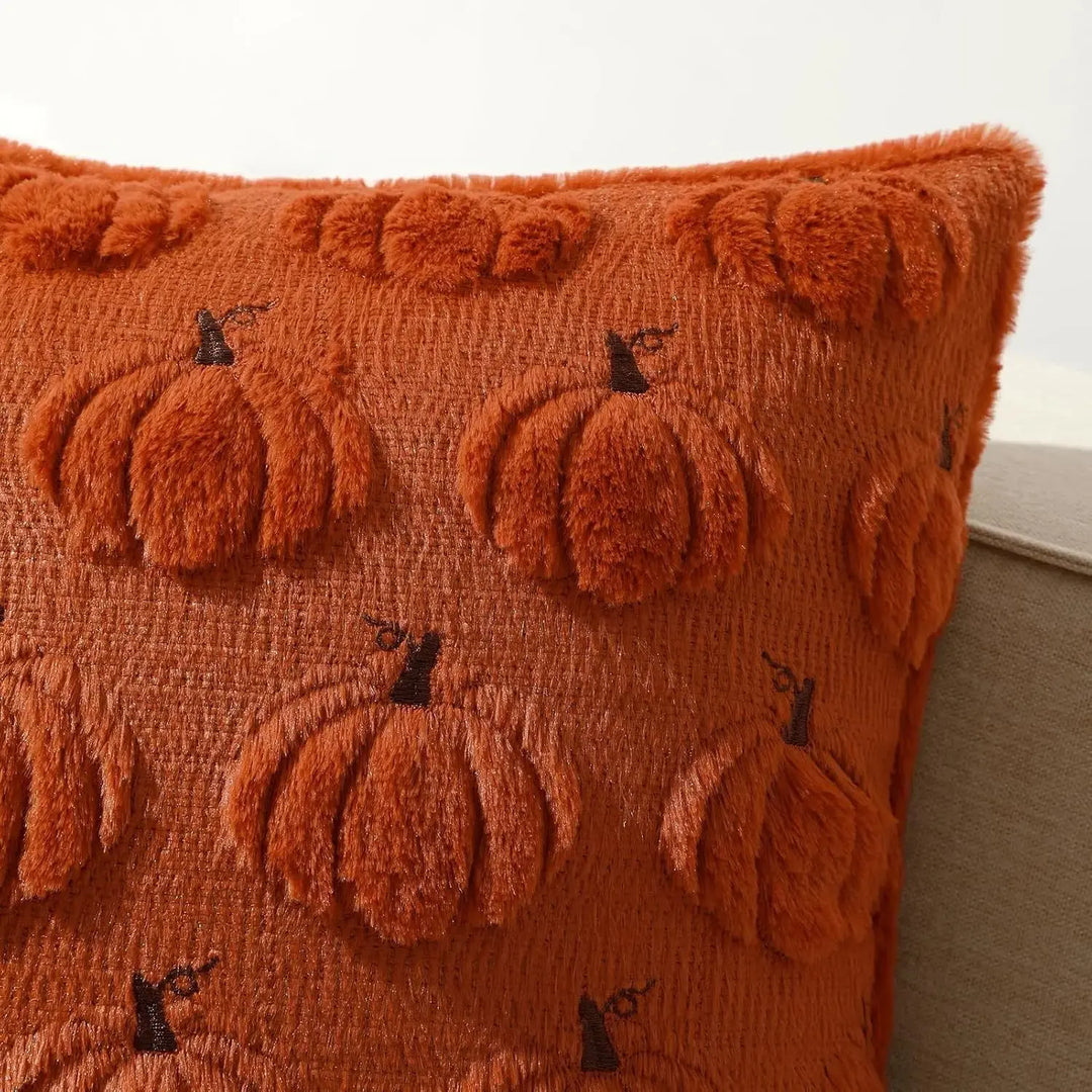 Embroidered Pumpkin Cushion Covers in Soft Faux Fur | Cozy Fall Decor Made Easy | Cushion Covers
