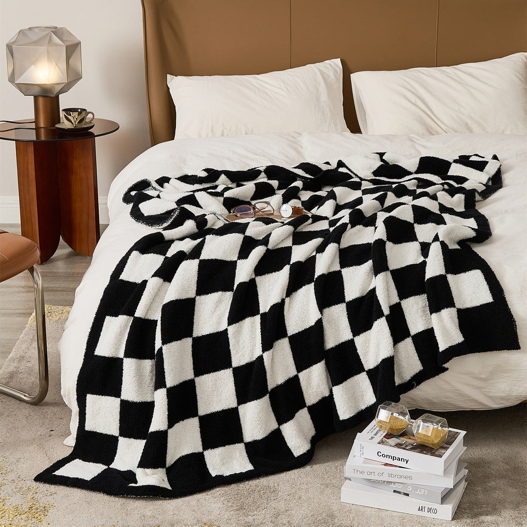 Colourful Checkerboard Polyester Throw Blanket in Three Sizes | Colourful Checks for Cosy Rooms | Throw Blankets