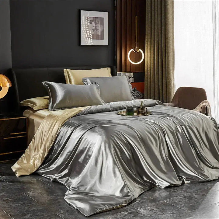 Satin Silk-Feel Bedding Set with Duvet Cover and Pillowcases | Smooth Silky Feel on Every Piece | Bedding Sets