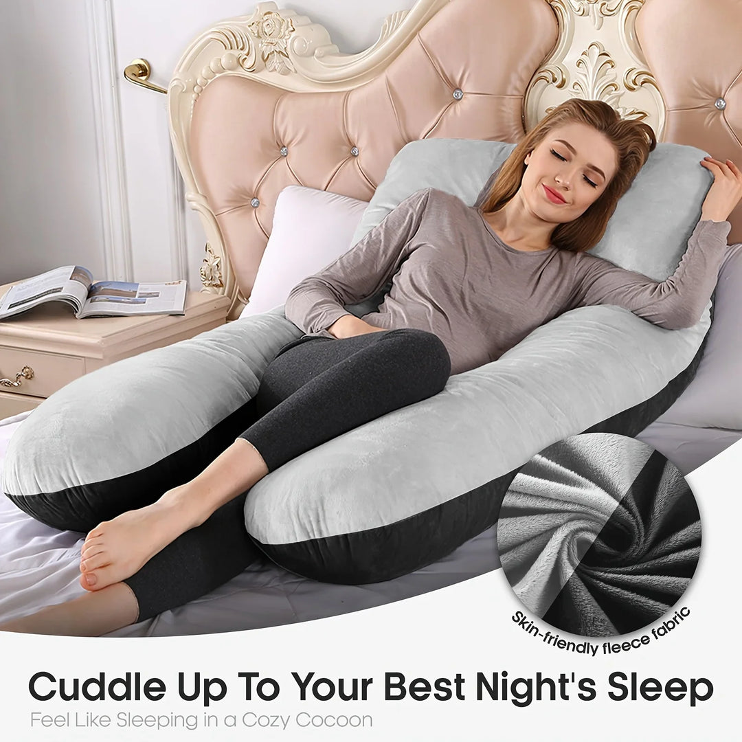 U-Shaped Full Body Pillow with Removable Fleece Cover | Wraparound Support for Side Sleepers | Body Pillows