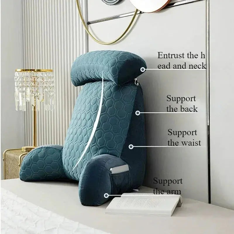 Silk-Blend Reading Pillow with Side Pockets and Washable Cover | Backrest Pillow With Pockets | Reading Pillows
