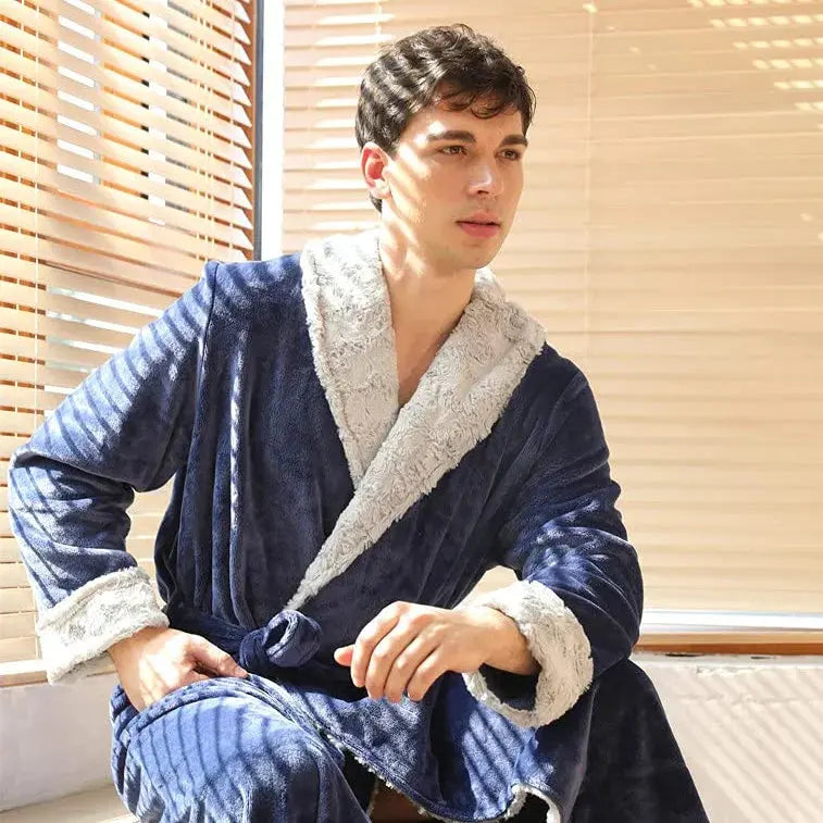 Thick Coral Fleece Long Couple Bathrobes with Tie Belt and Pockets | Matching Warmth for Two | Robes