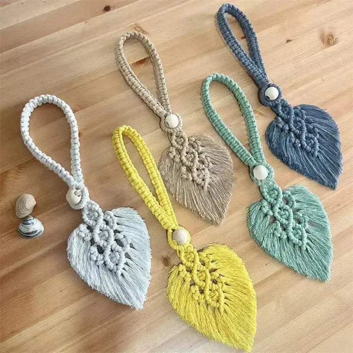 Handmade Macrame Curtain Tiebacks with Leaf Tassels, Set of 2 | Boho Curtain Holdbacks | Curtain Tiebacks