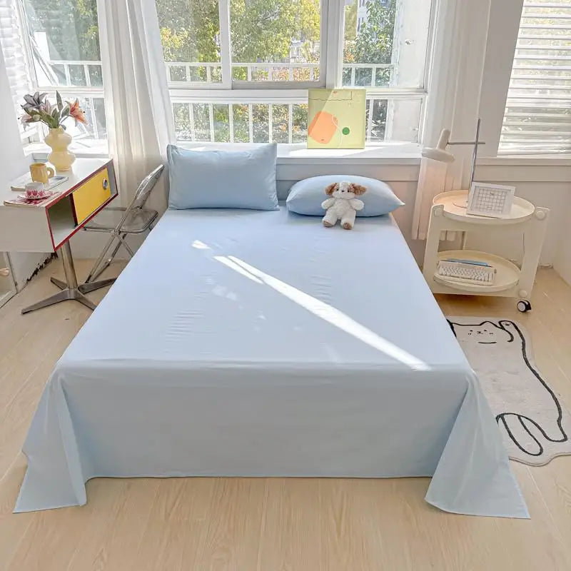 3-Piece Cotton Flat Sheet and Pillowcase Set in Soft Colours | Soft Cotton Layer for Your Bed | Bedding Sets