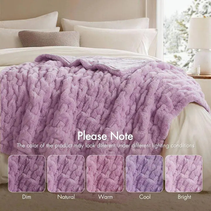 Double-Sided Ruched Faux Fur Throw Blanket in Stretch Microfiber | Textured Throw for Sofa and Bed | Throw Blankets