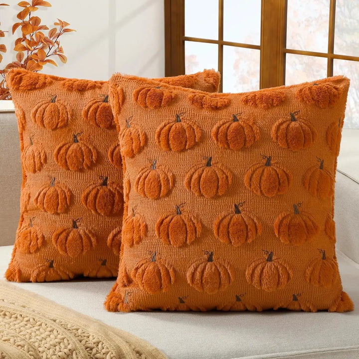 Embroidered Pumpkin Cushion Covers in Soft Faux Fur | Cozy Fall Decor Made Easy | Cushion Covers