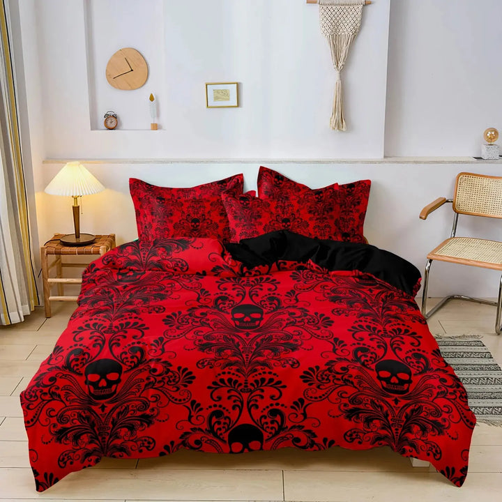 Gothic Print Duvet Set with Dark 3D Pattern and 2 Pillow Shams | Gothic 3D Print Duvet Set | Duvet Sets