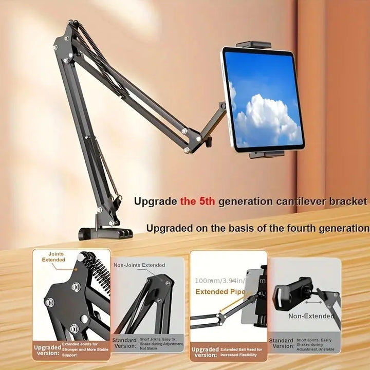 Rotatable Long Arm Tablet Holder with Metal Clamp for Bed and Desk | Hands Free Screen Positioning | Tablet Holders