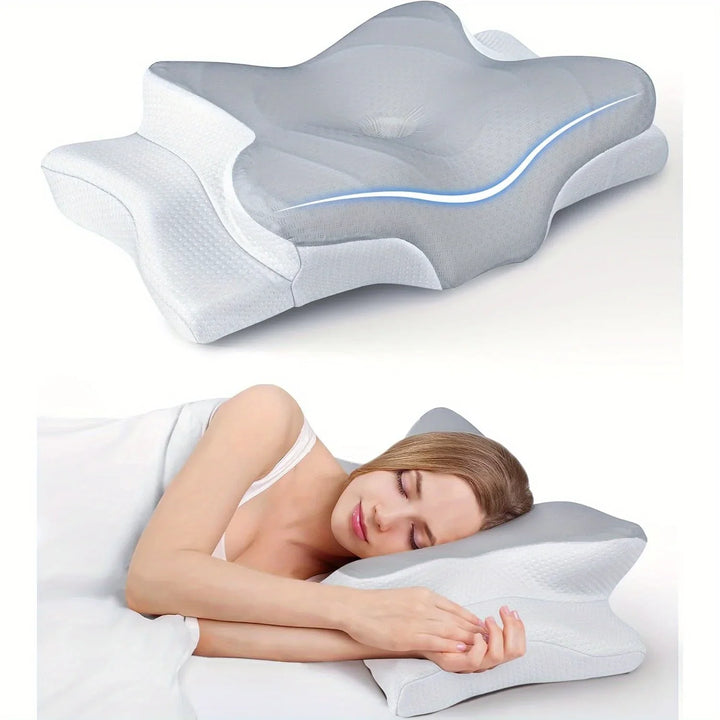 Contour Memory Foam Neck Pillow with Arm Supports for Sleepers | Sculpted Rest for Head and Arms | Bed Pillows