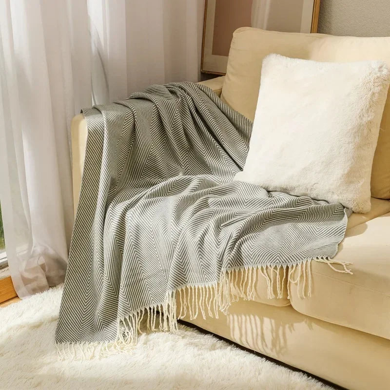 Nordic Stripe 100% Cotton Throw Blanket for Sofa and Bed | Nordic Stripes in Pure Cotton | Cotton Blankets