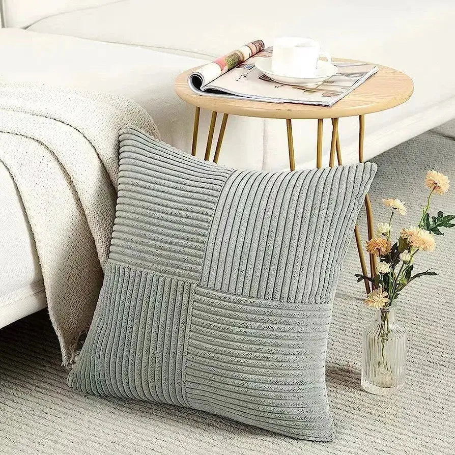 Rust Boho Throw Pillow Cover with Cross Corduroy Patchwork, Insert Included | Rust Boho Corduroy Throw Pillow | Decorative Pillows