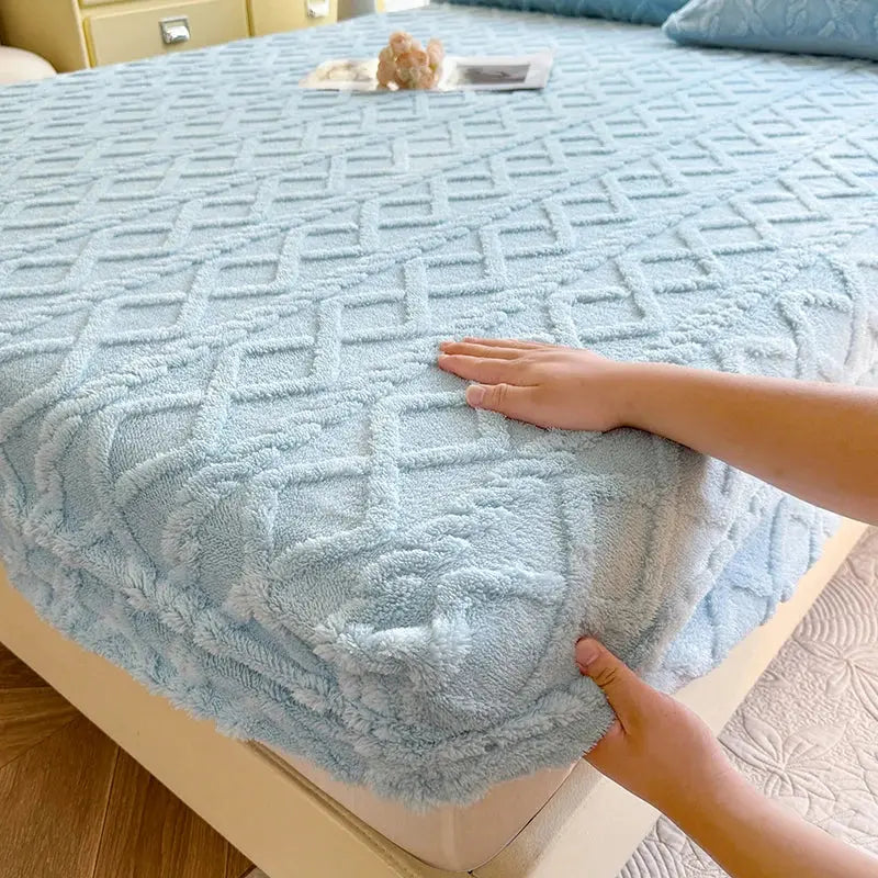 Ultra-Soft Ribbed Fitted Bed Sheet with Warm Coral Fleece Feel and Deep Pockets | Cosy Ribbed Fitted Sheet | Fitted Sheets