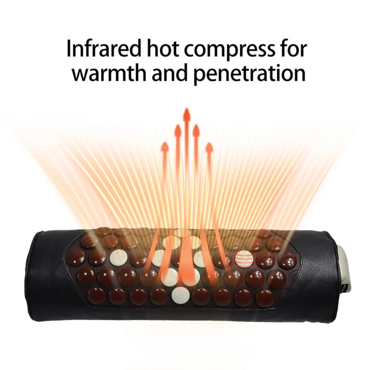 Heated Neck Pillow with Stone Surface and Wired Temperature Controller | Warm Stone Roll for Your Neck | Heated Neck Pillows