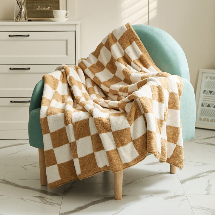 Colourful Checkerboard Polyester Throw Blanket in Three Sizes | Colourful Checks for Cosy Rooms | Throw Blankets