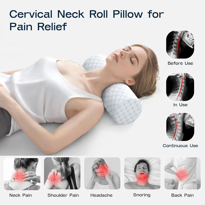 Cooling Neck Roll Pillow with Memory Foam Core | Cylinder Support for Your Neck | Neck Rolls