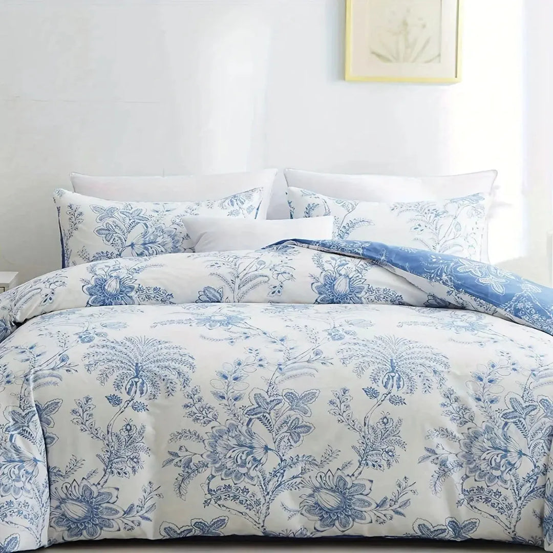 Layered Reversible Floral Duvet Cover Set 3 Piece | Two Floral Looks in One Set | Bedding Sets