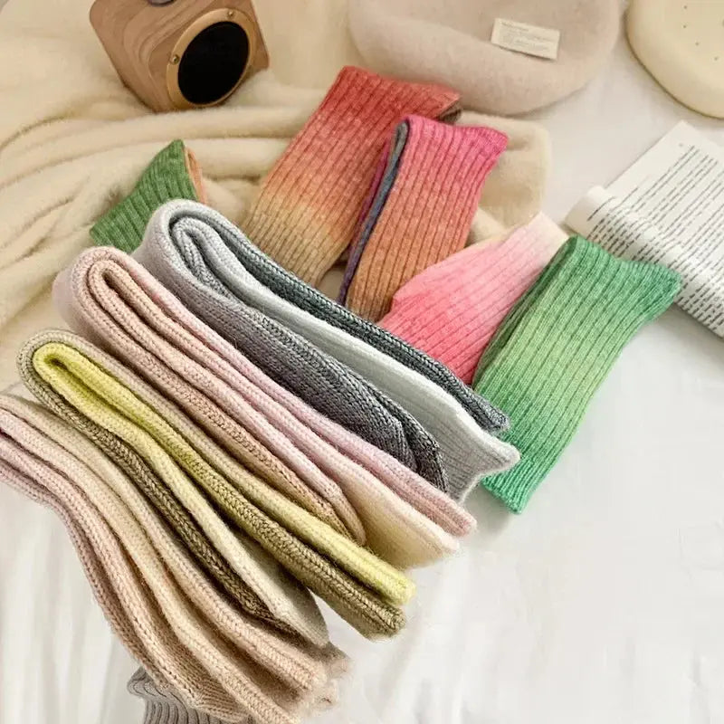 Gradient Wool Cashmere Blend Long Socks for Women, Thick Thermal Knit | Thermal Gradient Socks for Winter | Socks