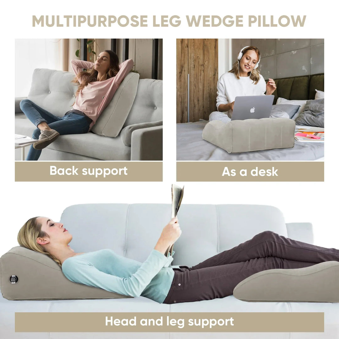 Inflatable Leg Elevation Pillow with Soft Flocked Finish | Portable Leg Lift Anywhere | Wedge Pillows