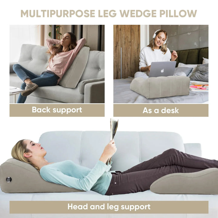 Inflatable Leg Elevation Pillow with Soft Flocked Finish | Portable Leg Lift Anywhere | Wedge Pillows