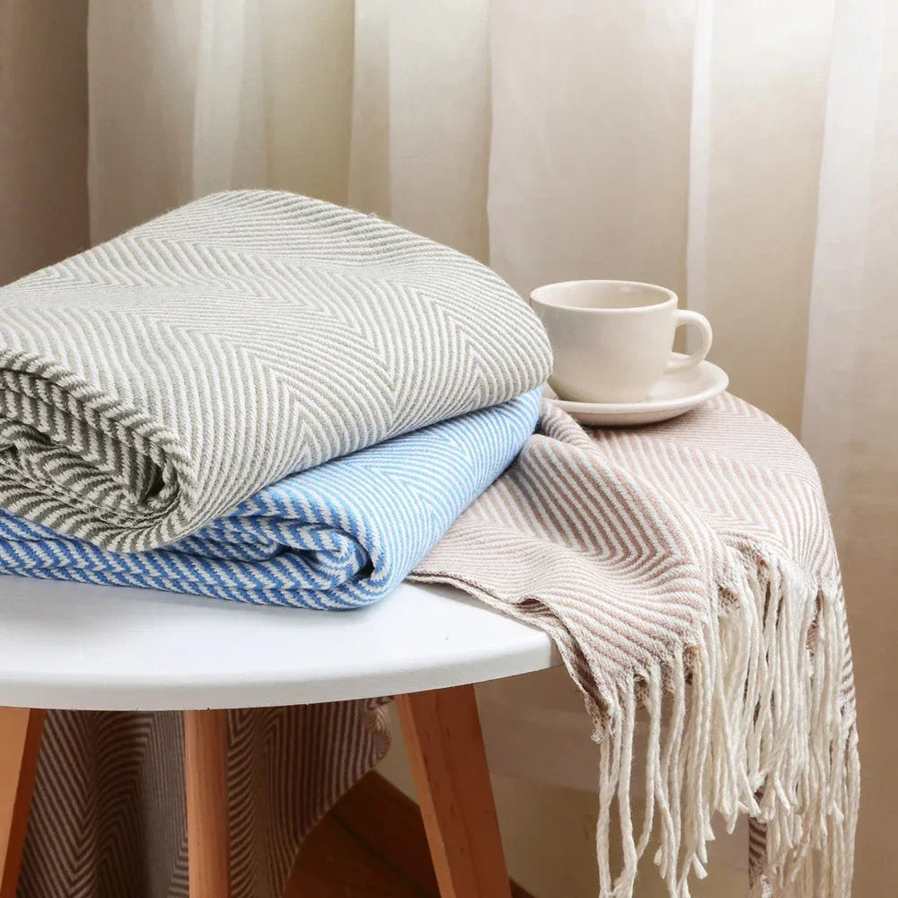 Nordic Stripe 100% Cotton Throw Blanket for Sofa and Bed | Nordic Stripes in Pure Cotton | Cotton Blankets
