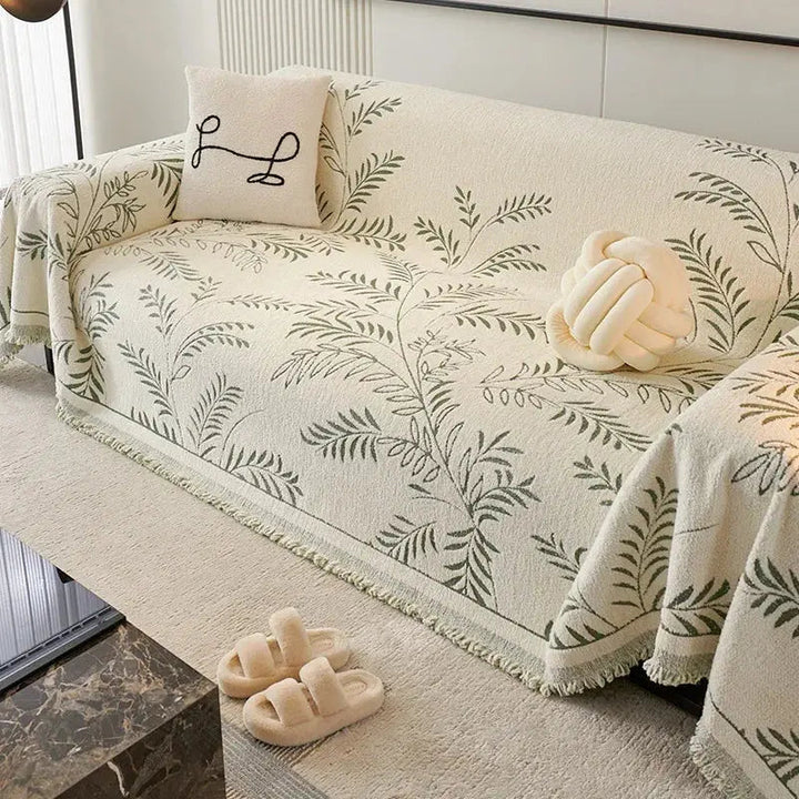 Four-Season Chenille Jacquard Leaf Couch Cover and Floor Throw | Leaf Jacquard Cover for Any Season | Throw Blankets