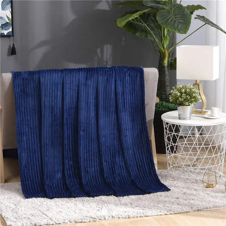 Faux Fur Style Ribbed Flannel Fleece Throw Blanket | Fluffy Ribbed Warmth for Winter | Throw Blankets