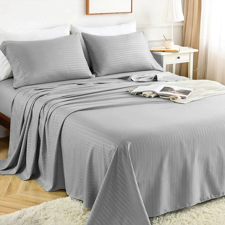 Coordinated Solid Stripe Sheet Set with Deep Pocket Fitted Sheet | Matching Stripe Sheets | Bedding Sets