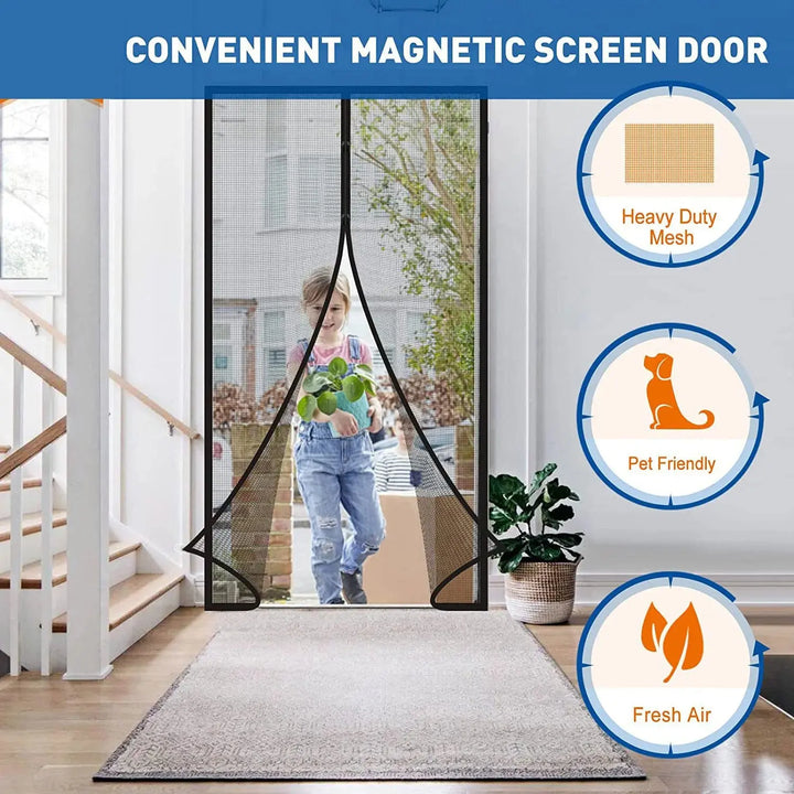 Magnetic Auto Close Mosquito Door Screen Curtain with Fiberglass Mesh | Fresh Air, No Flying Insects | Door Screens