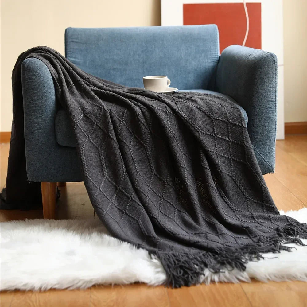 Nordic Style Thick Knitted Throw Blanket in Soft Synthetic Cashmere, Six Colours | Plush Nordic Knit for Chilly Evenings | Throw Blankets