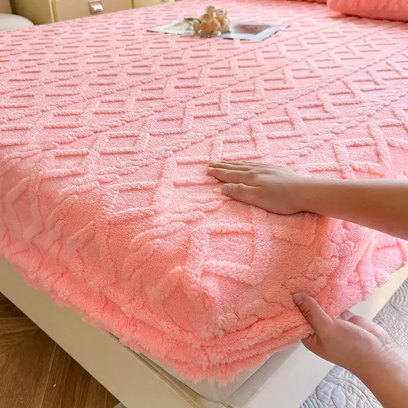 Ultra-Soft Ribbed Fitted Bed Sheet with Warm Coral Fleece Feel and Deep Pockets | Cosy Ribbed Fitted Sheet | Fitted Sheets