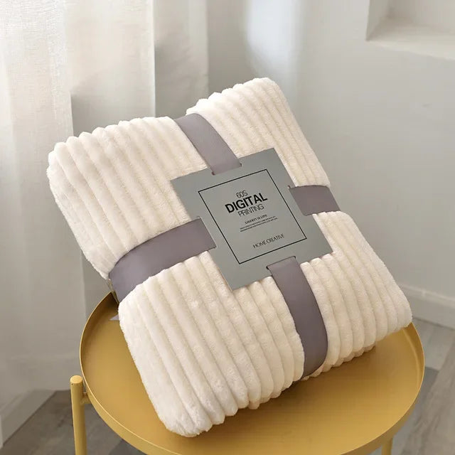 Faux Fur Style Ribbed Flannel Fleece Throw Blanket | Fluffy Ribbed Warmth for Winter | Throw Blankets