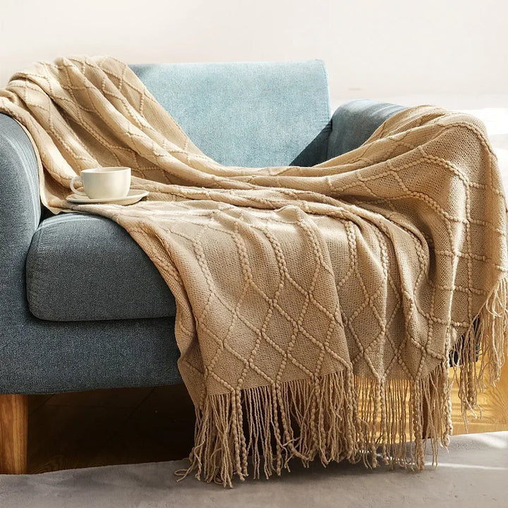 Nordic Style Thick Knitted Throw Blanket in Soft Synthetic Cashmere, Six Colours | Plush Nordic Knit for Chilly Evenings | Throw Blankets