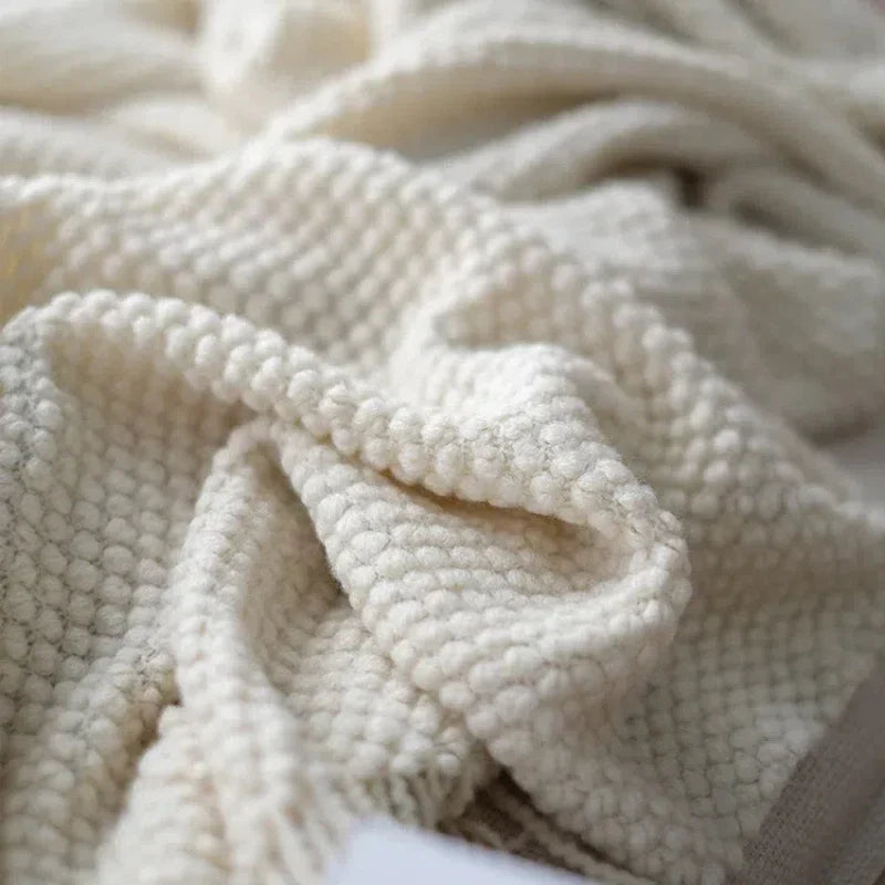 Cream White Wool-Style Blanket for Cosy Relaxing in Every Season | Ivory Blanket for Calm Rooms | Throw Blankets