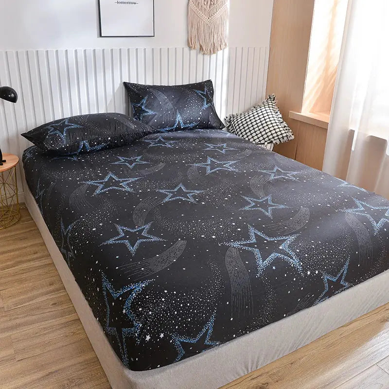 Starry Sky Printed Fitted Sheet Set with Two Pillowcases | Deep Elastic Fit, Starry Style | Fitted Sheet Sets
