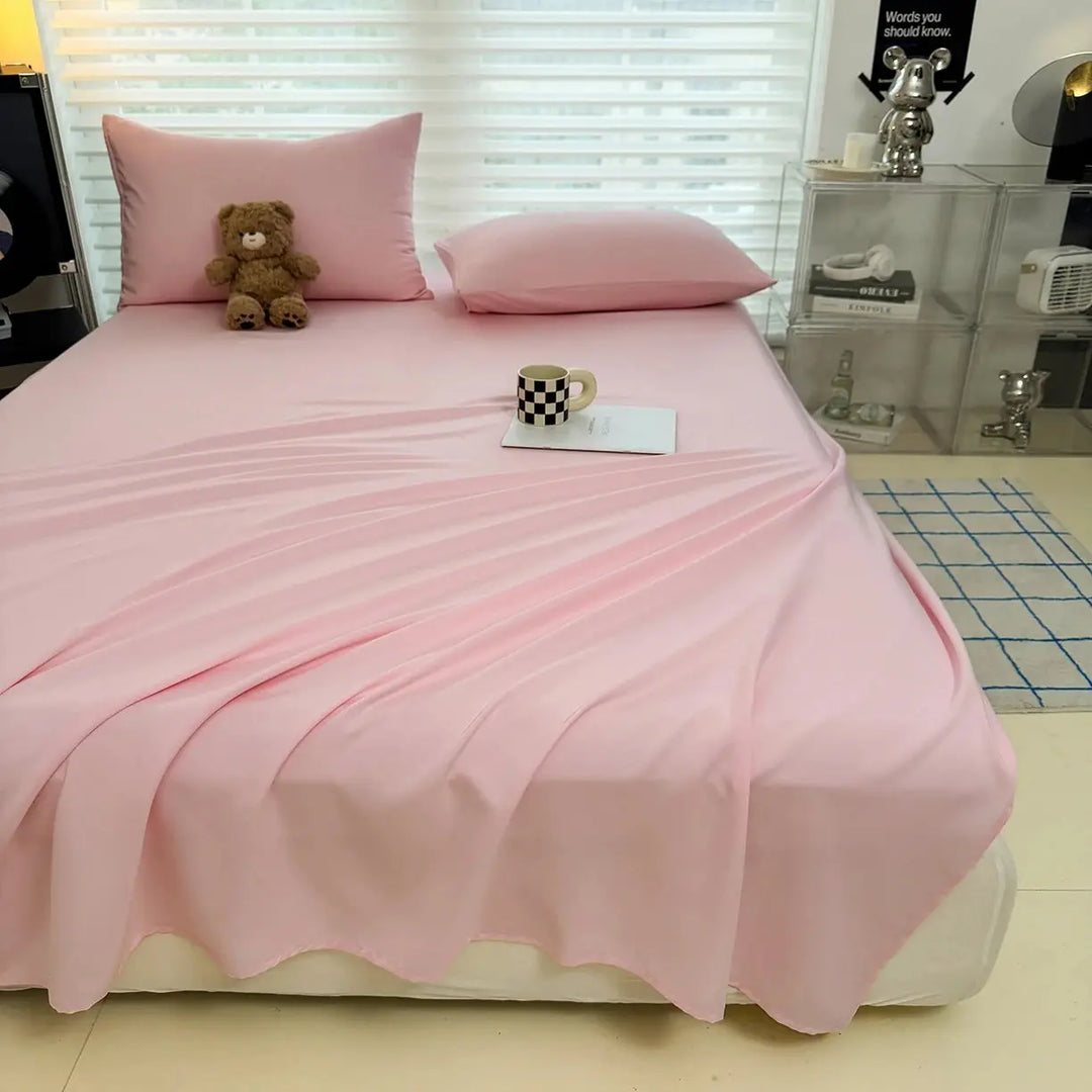 Soft Solid Colour Flat Bedsheet Set, 3 Pieces for Single to King | Smooth Solid-Colour Flat Sheet Set | Bed Sheet Sets