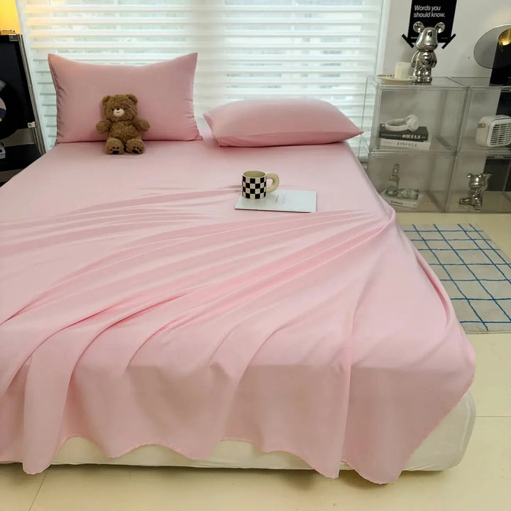 Soft Solid Colour Flat Bedsheet Set, 3 Pieces for Single to King | Smooth Solid-Colour Flat Sheet Set | Bed Sheet Sets