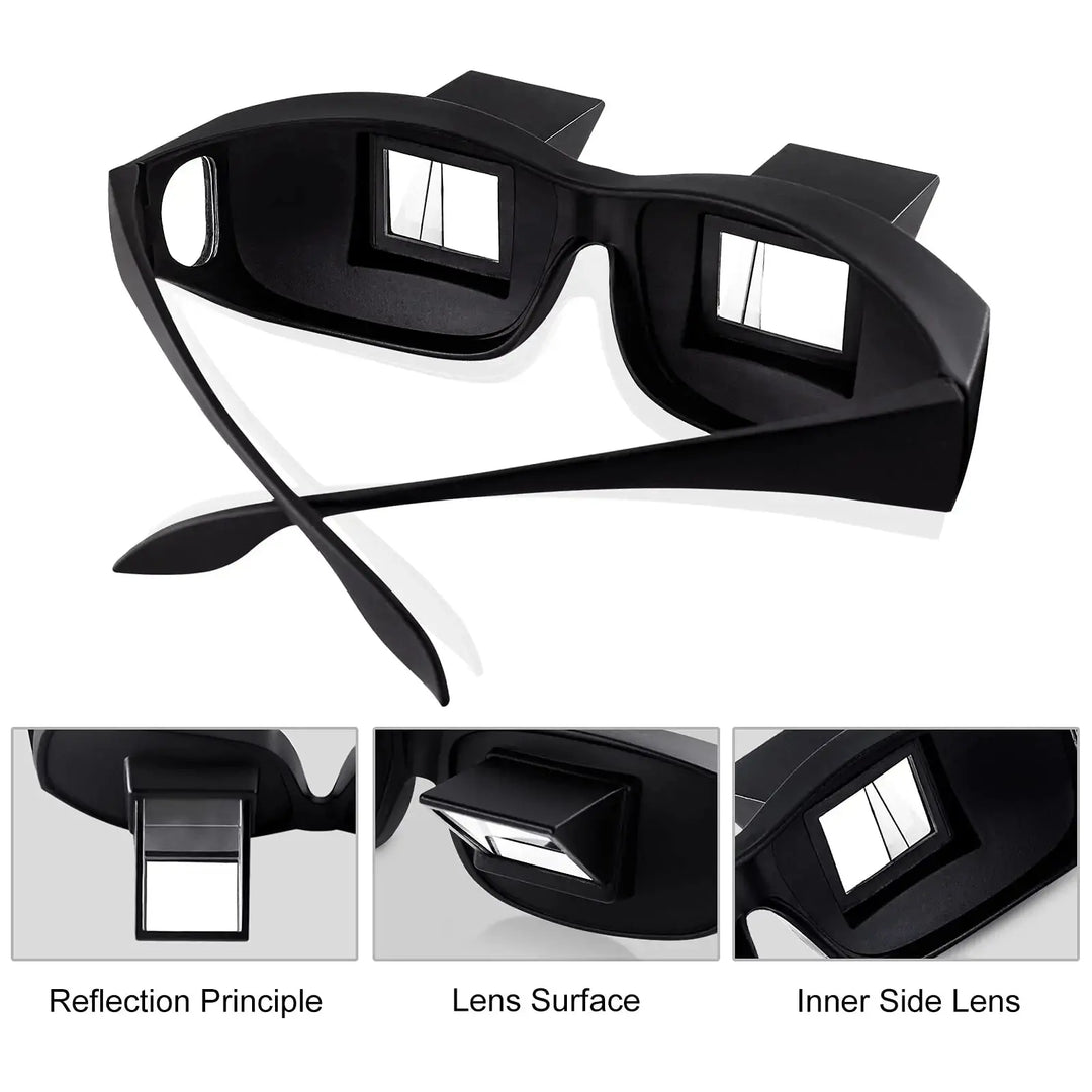 Horizontal Lazy Reading Glasses with 90 Degree Prism Mirror Lenses | Read Lying Flat, No Neck Tilt | Reading Glasses