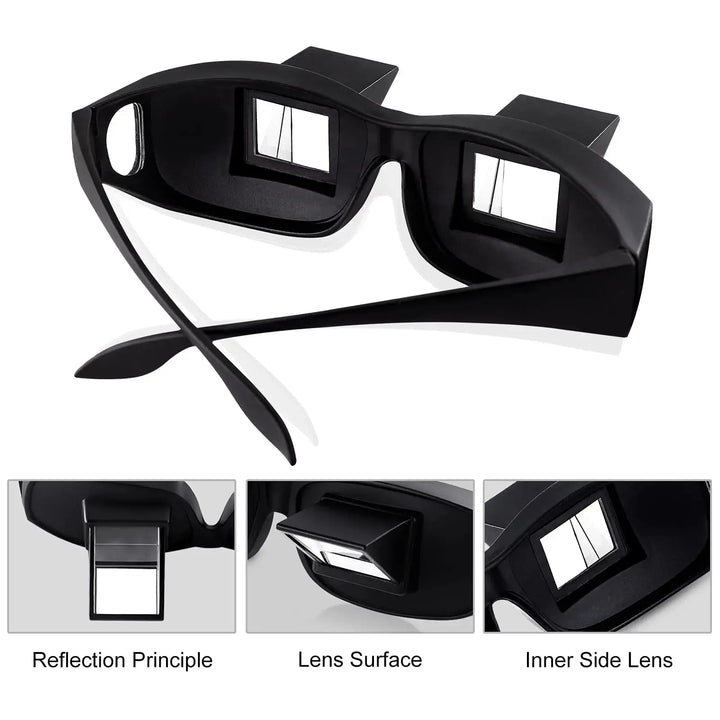 Horizontal Lazy Reading Glasses with 90 Degree Prism Mirror Lenses | Read Lying Flat, No Neck Tilt | Reading Glasses