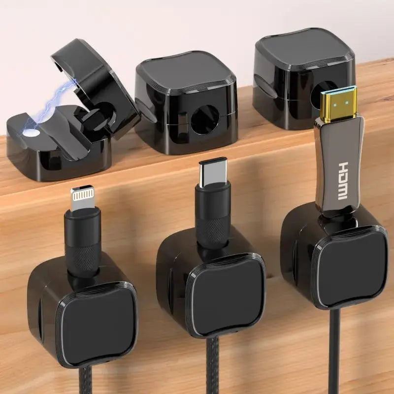 Magnetic Cable Clips, 6 Pieces with Adjustable Adhesive Mounting | Tidy Cables Under Desks and Beds | Cable Organisers