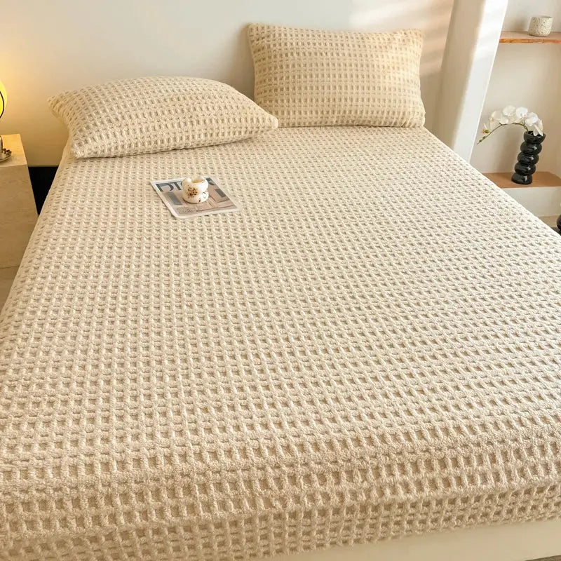 Plush Waffle Fleece Fitted Sheet for Cold Winter Bedrooms | Warm Sheets from the First Moment | Fitted Sheets