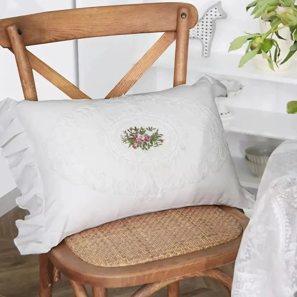 Floral French Lace Pillow Cover with Embroidered Detail and Insert | Embroidered French Lace Pillow | Decorative Pillows