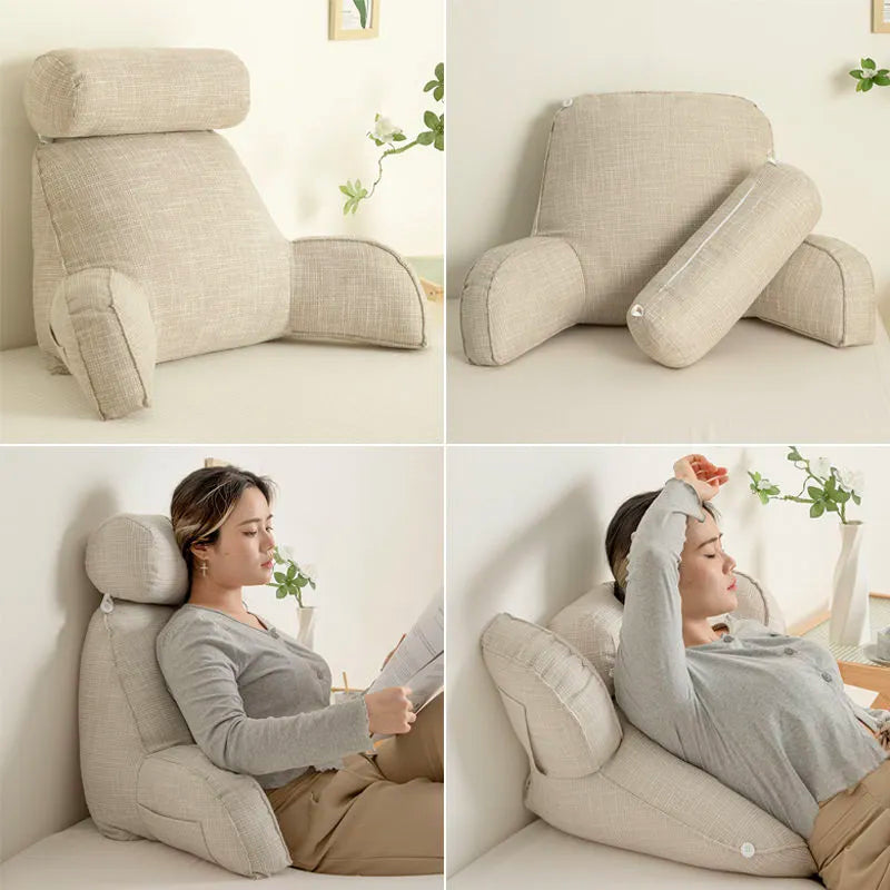 Ergonomic Back Support Cushion with Adjustable Headrest and Armrests | Back, Neck and Arm Support | Wedge Pillows