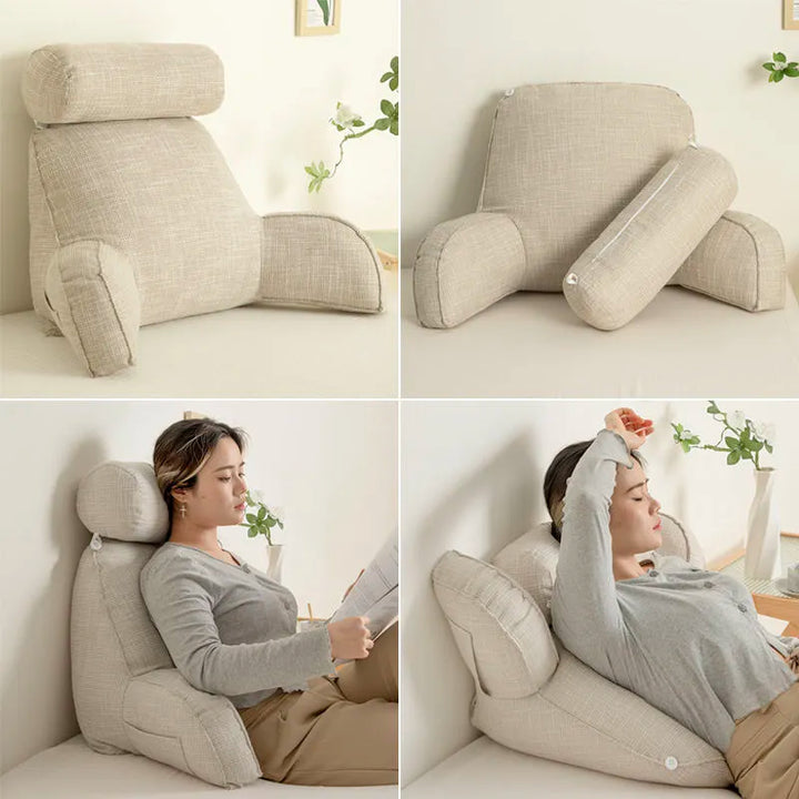 Ergonomic Back Support Cushion with Adjustable Headrest and Armrests | Back, Neck and Arm Support | Wedge Pillows