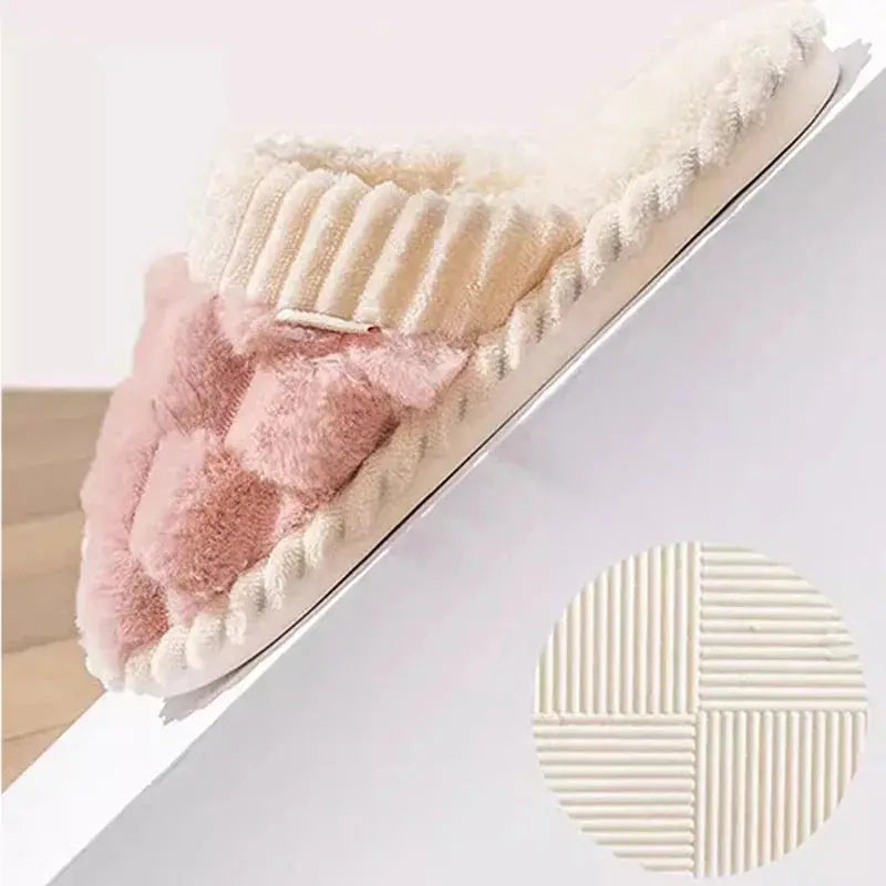Cotton Plush Indoor Slippers with Anti-Slip Sole in Sizes 36 to 45 | Warm Plush-Lined Home Slippers | Slippers