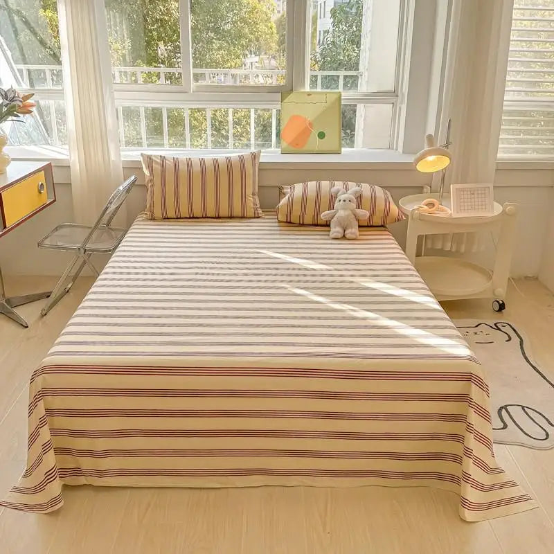 3-Piece Cotton Flat Sheet and Pillowcase Set in Soft Colours | Soft Cotton Layer for Your Bed | Bedding Sets