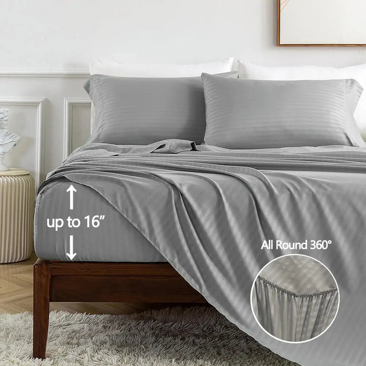 Solid Stripe Sheet Set with Fitted and Flat Sheets and Pillowcases | Solid Stripe Bed Sheet Set | Sheet Sets