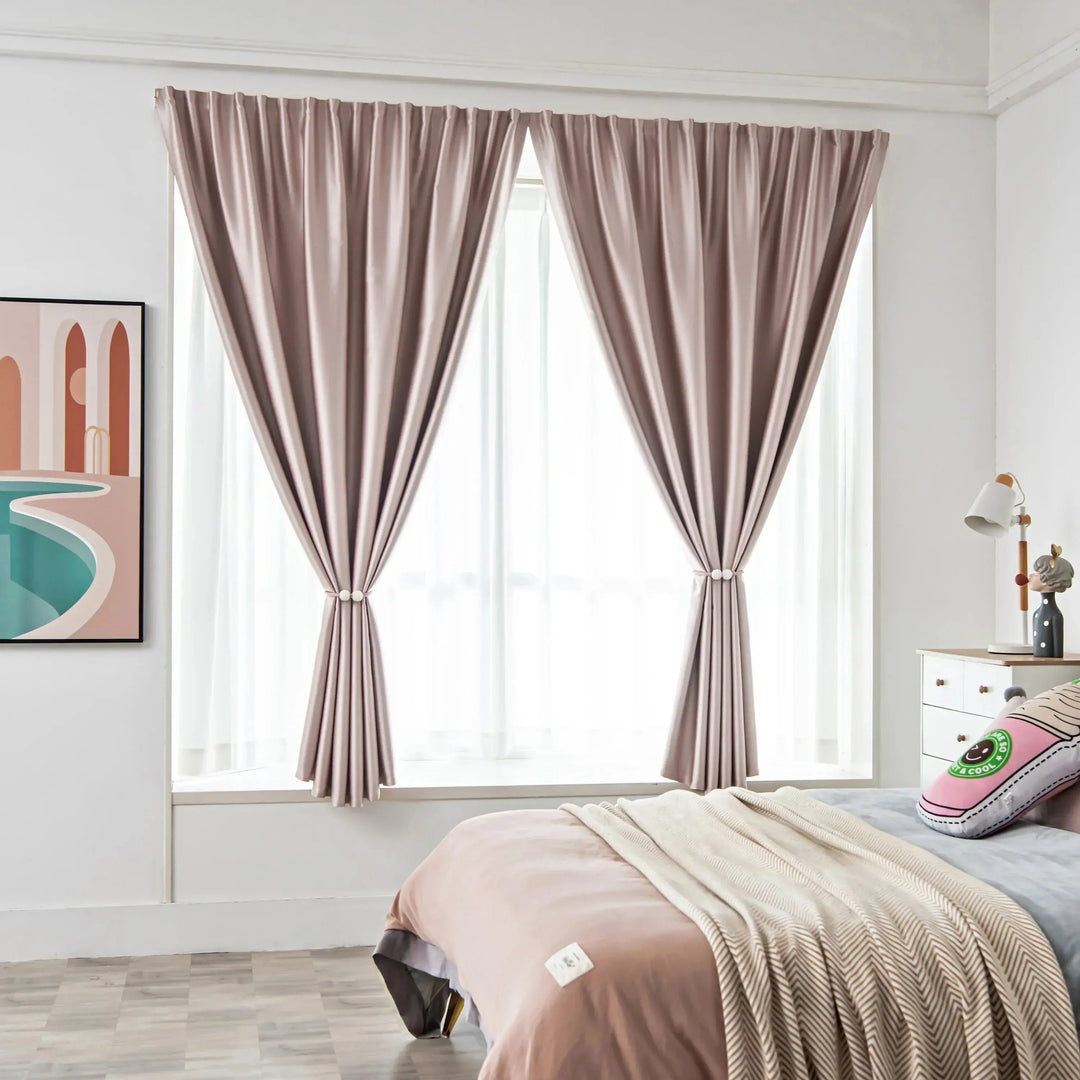 Full Blackout Velcro Window Curtain with UPF100 Polyester Fabric | Punch-Free Light Blocking Shade | Blackout Curtains